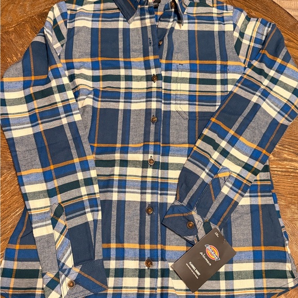 Dickies Blue Plaid Flannel Button Up Shirt XS NWT - Picture 2 of 3